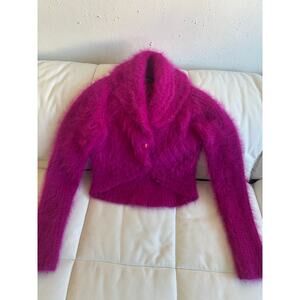 Giorgio Armani Cropped Angora Mohair Blend Sweater – Hot Pink, Size 40